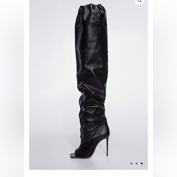 PLT Shoes - Elegant Black Over-the-Knee Peep-Toe Stiletto Boots. Size 7